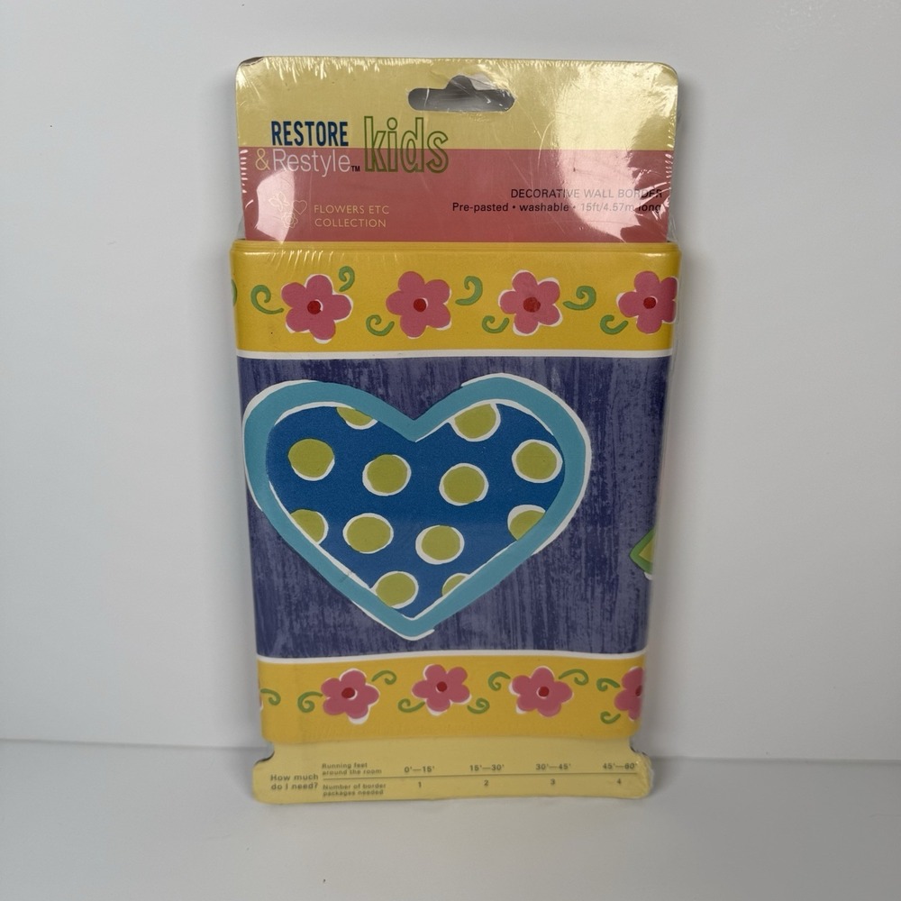 Restore & Restyle Kids 7 Inch 15ft Wall Border Flowers Etc Collection Heart